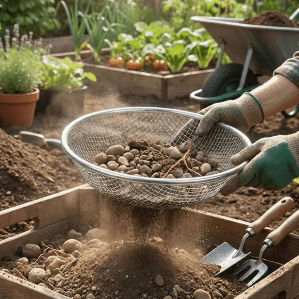Garden Sieve Soil - 4/6/8mmガーデン土壌ふるい分けメッシュバスケット、錆びにくい金属製土壌ふるい、頑丈な岩石・土壌分離器
