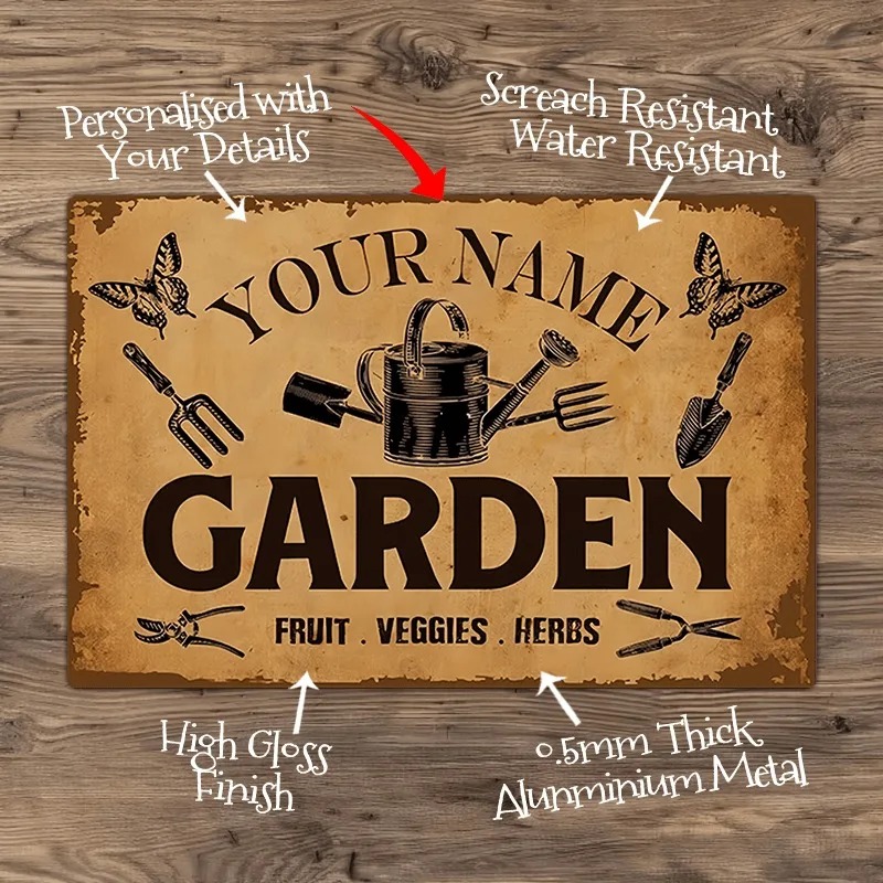 Gardening Tools Names - [CIFbuy][2Dフラット]1個入り、カスタムガーデン用アルミ製サイン、名前入り、ガーデニングツール、屋外壁飾り（装飾用のみ）