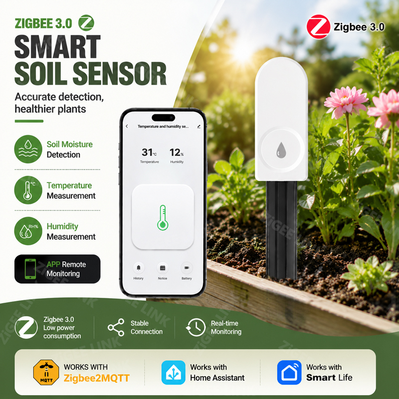 Moisture Meter Plant - Zigbee3.0ワイヤレス土壌テスター 土壌水分・気温・湿度センサー スマート灌漑補助装置 広場・芝生・農場植物用