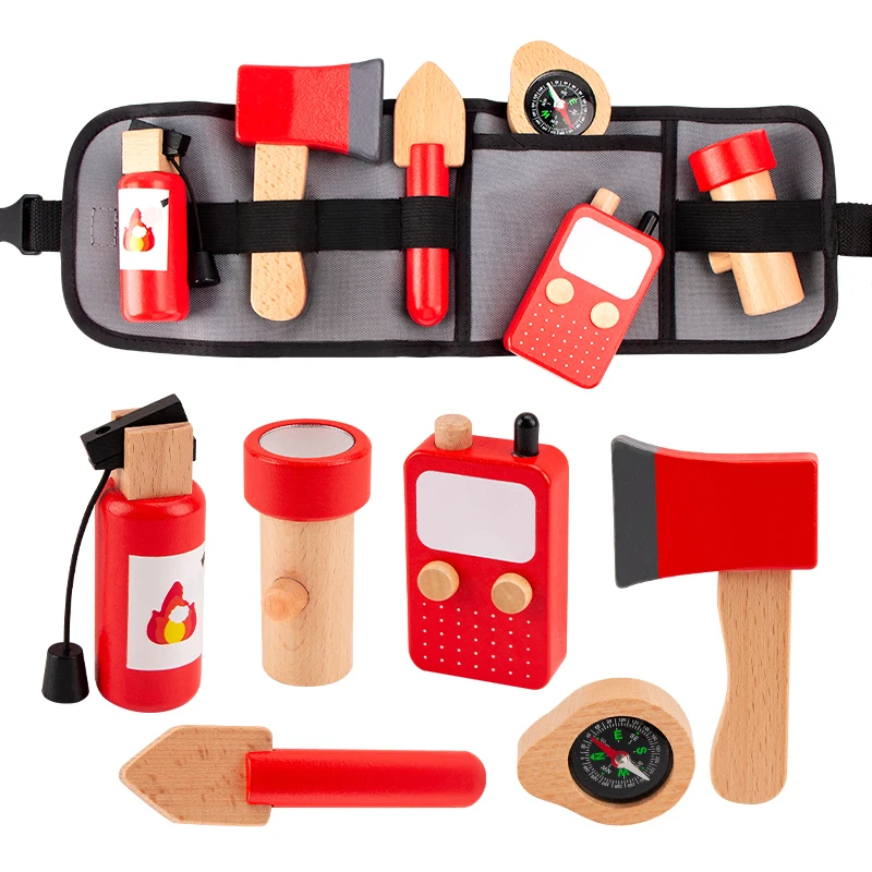 Gardening Tools For Kids - 木製キッズシミュレーションツール消防士ウエストバッグセットごっこ遊びロールプレイング子供の知育玩具3-6歳