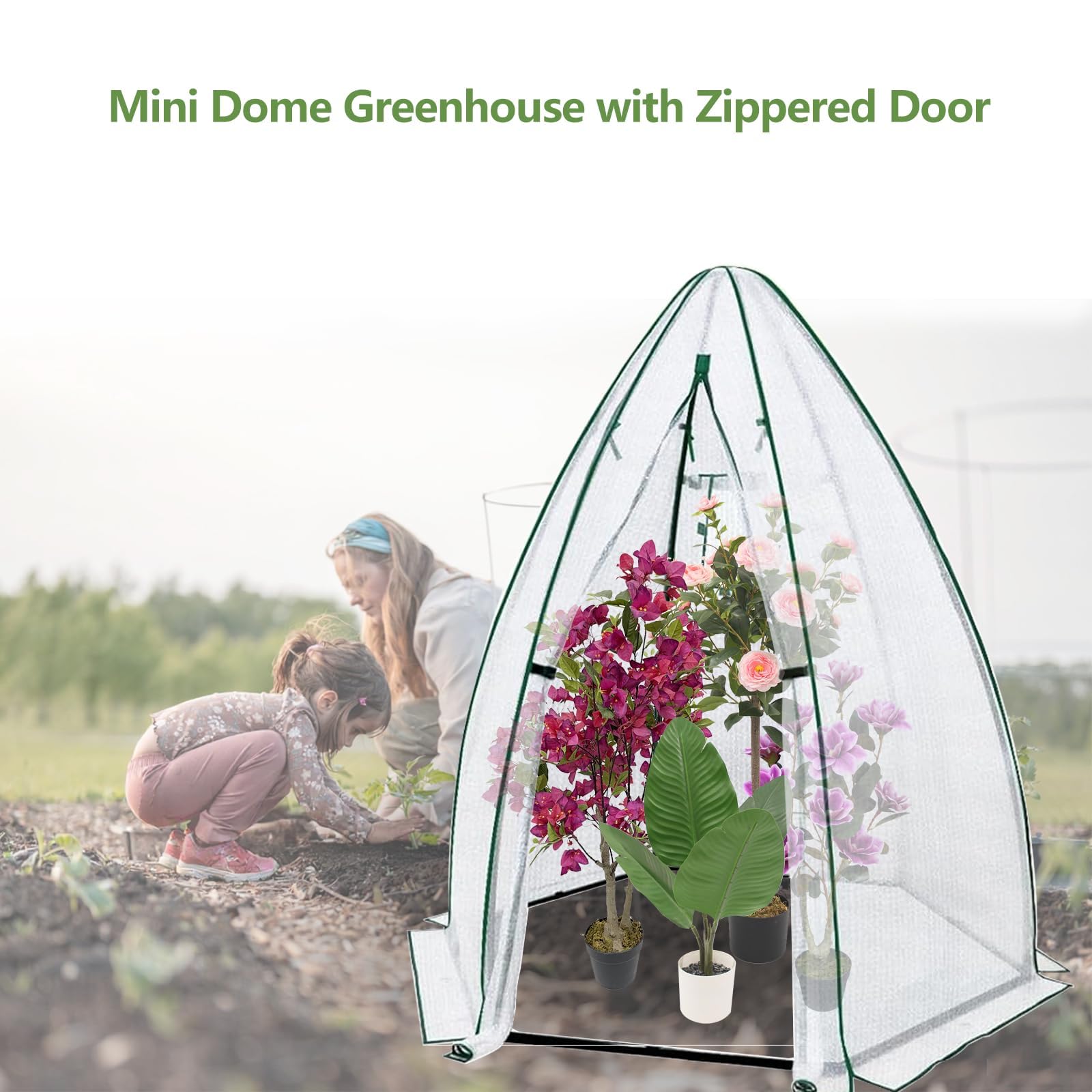 Greenhouse Mini Indoor - 54x54x71ミニ六角形温室、ポータブルウォークイン温室、PEカバー、ロールアップドア、メッシュ窓付き、庭やパティオ用