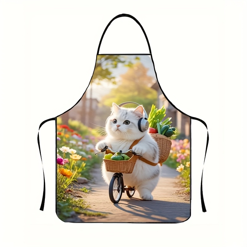 愛らしい太った猫の自転車柄のキッチンエプロン 1枚 - 男性 - Gardening Tools Women のレビューと価格