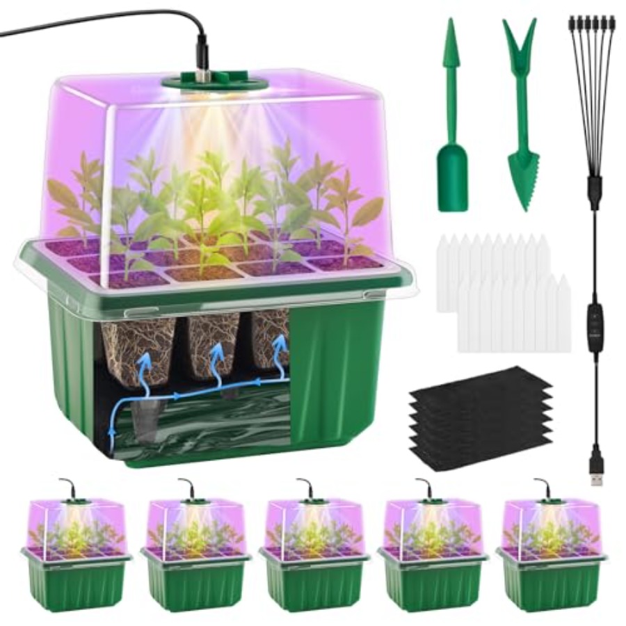 ライト付き種子スタータートレイ6パック、植物スタータートレイ - Greenhouse Mini Indoor のレビューと価格