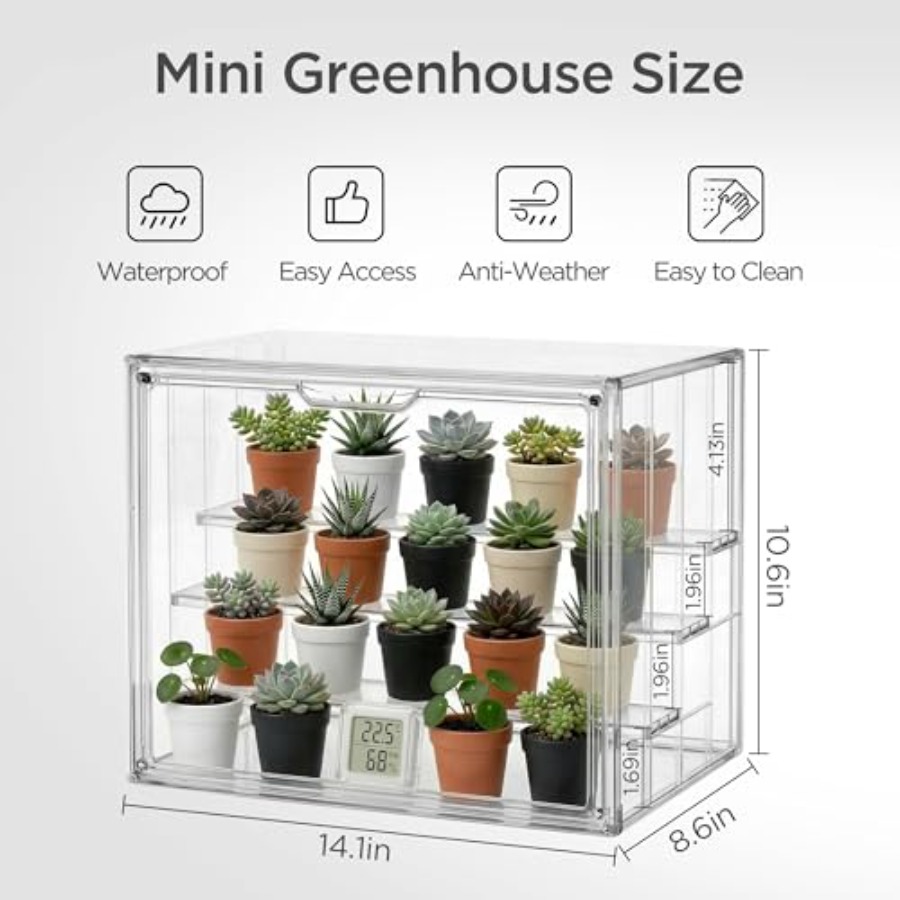 屋内卓上ミニ温室、小型植物育苗用、透明プラスチック製、磁気ド - Greenhouse Mini Indoor のレビューと価格