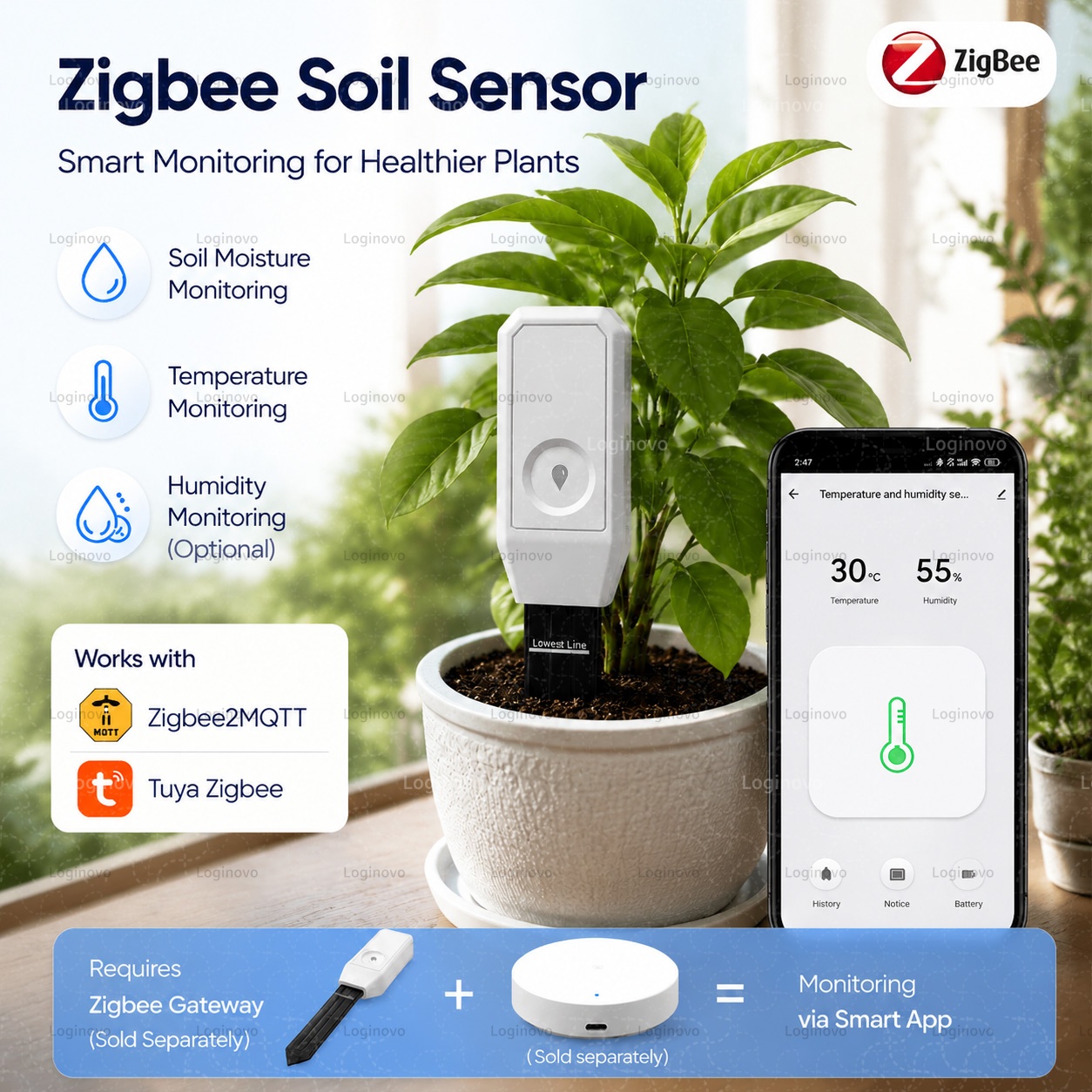 Tuya Zigbee 土壌水分テスター 温度湿度センサー  - Moisture Meter Plant のレビューと価格