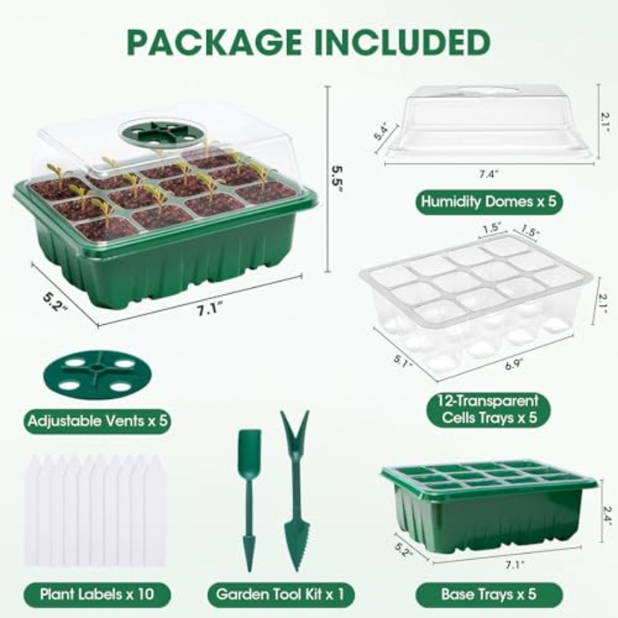 5パックの種子スタータートレイ（湿度ドーム付き）、透明な排水 - Greenhouse Mini Indoor のレビューと価格