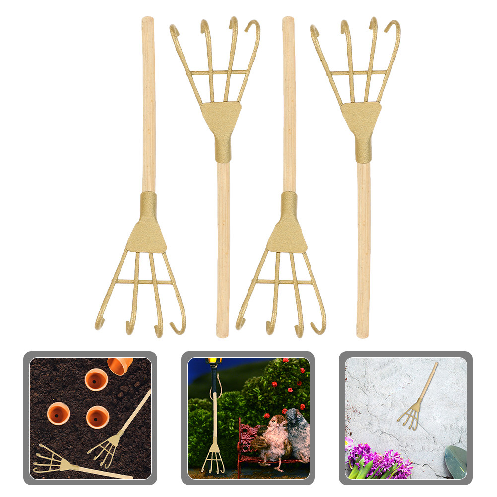 5個入り、金色の鉄製ミニレーキ、装飾用、小さなペンダント、ヴ - Gardening Tools Vintage のレビューと価格